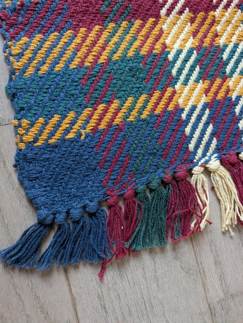 vintage 1990's HANDWOVEN COTTON RUG 90's plaid